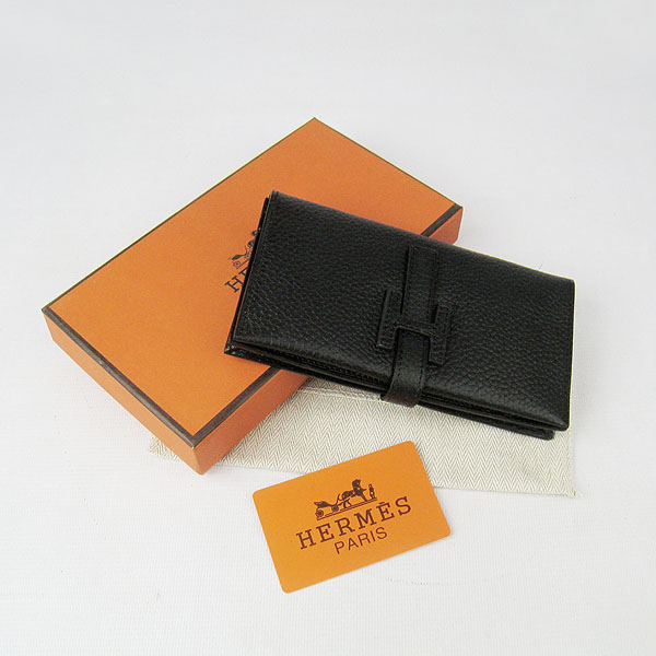 Hermes H015 Calf Leather Wallet Black Bag